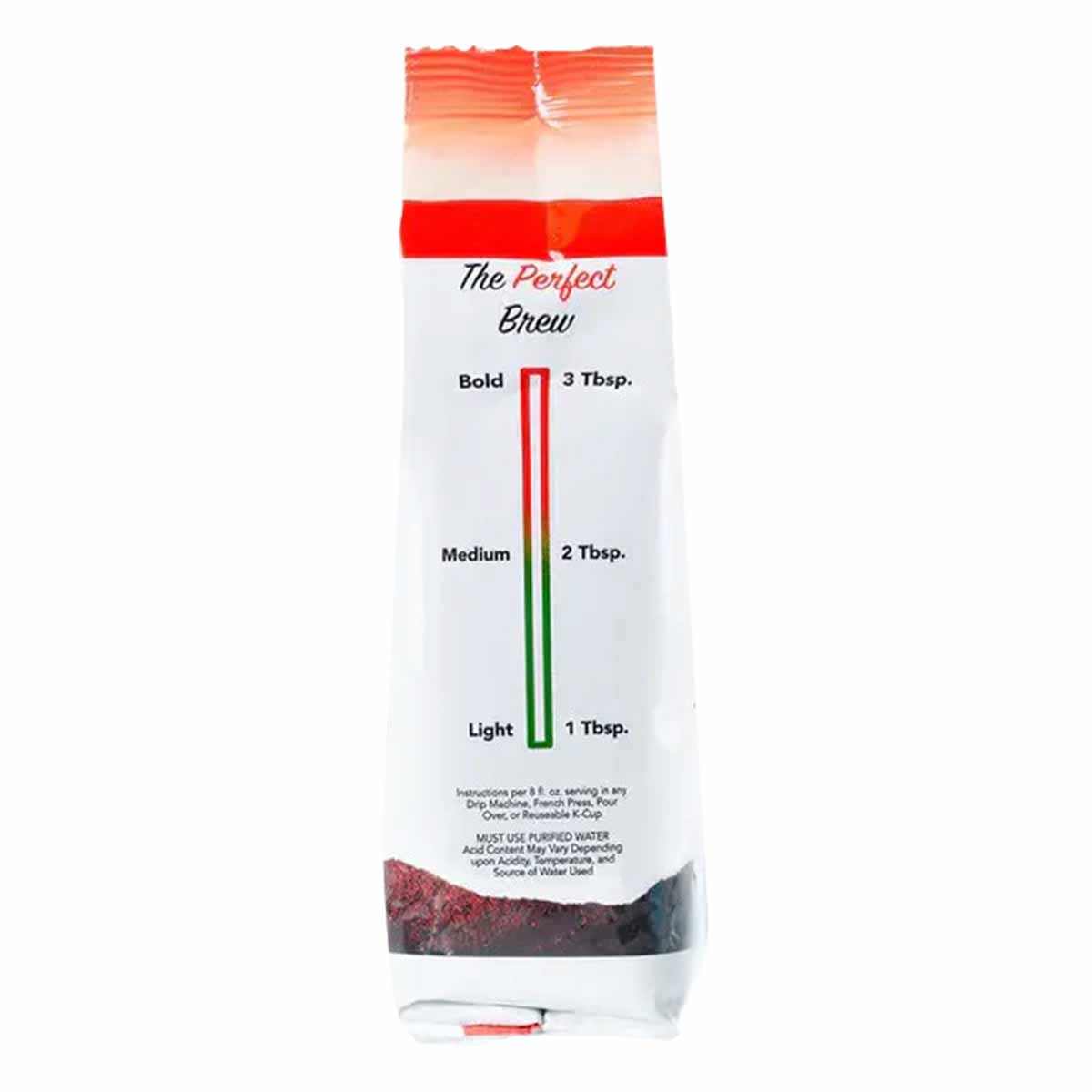Tylers Coffee ground coffee bag with red and white packaging showing "The Perfect Brew" brewing guide with light, medium, and