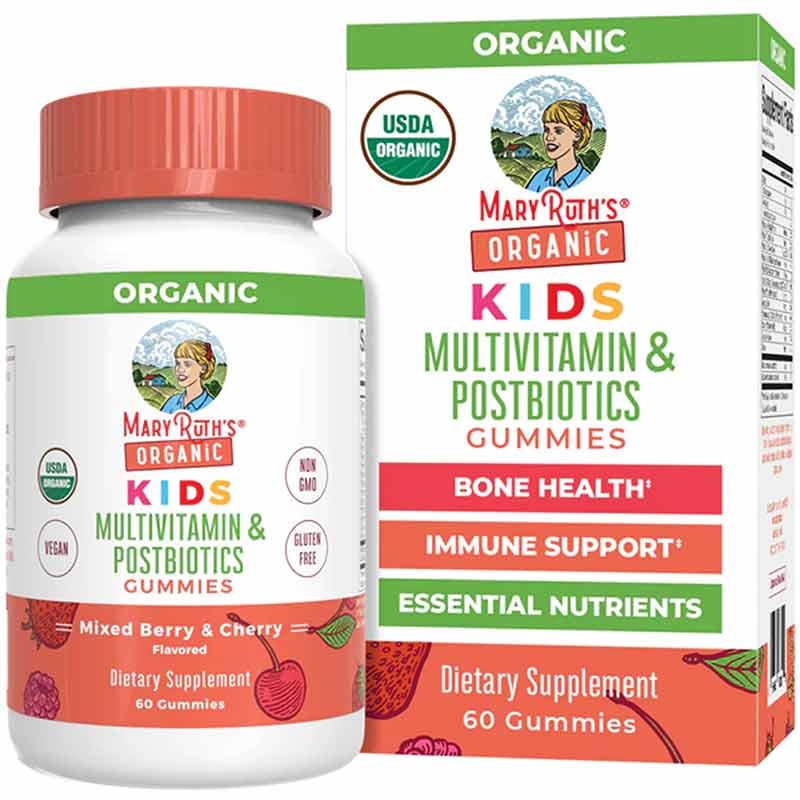 Organic Kids Multivitamin + Postbiotic, 60 Gummies, by MaryRuth's Organics
