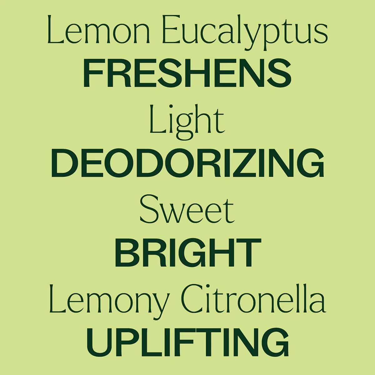 Light green background with dark green text describing lemon eucalyptus essential oil benefits and characteristics.