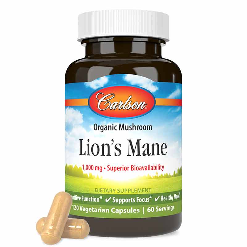 Organic Mushroom Lion's Mane, 120 Capsules, by Carlson Labs