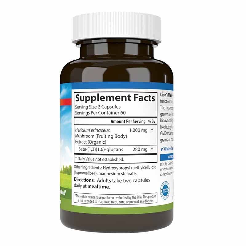 Organic Mushroom Lion's Mane, 120 Capsules, by Carlson Labs, image #2