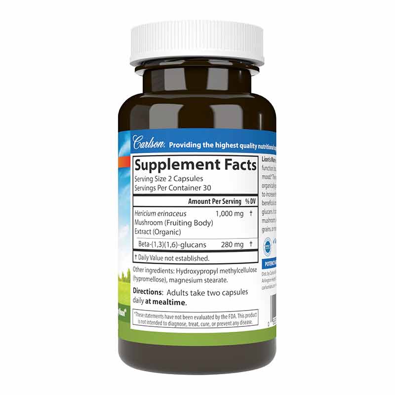 Organic Mushroom Lion's Mane, 60 Capsules, by Carlson Labs, image #3
