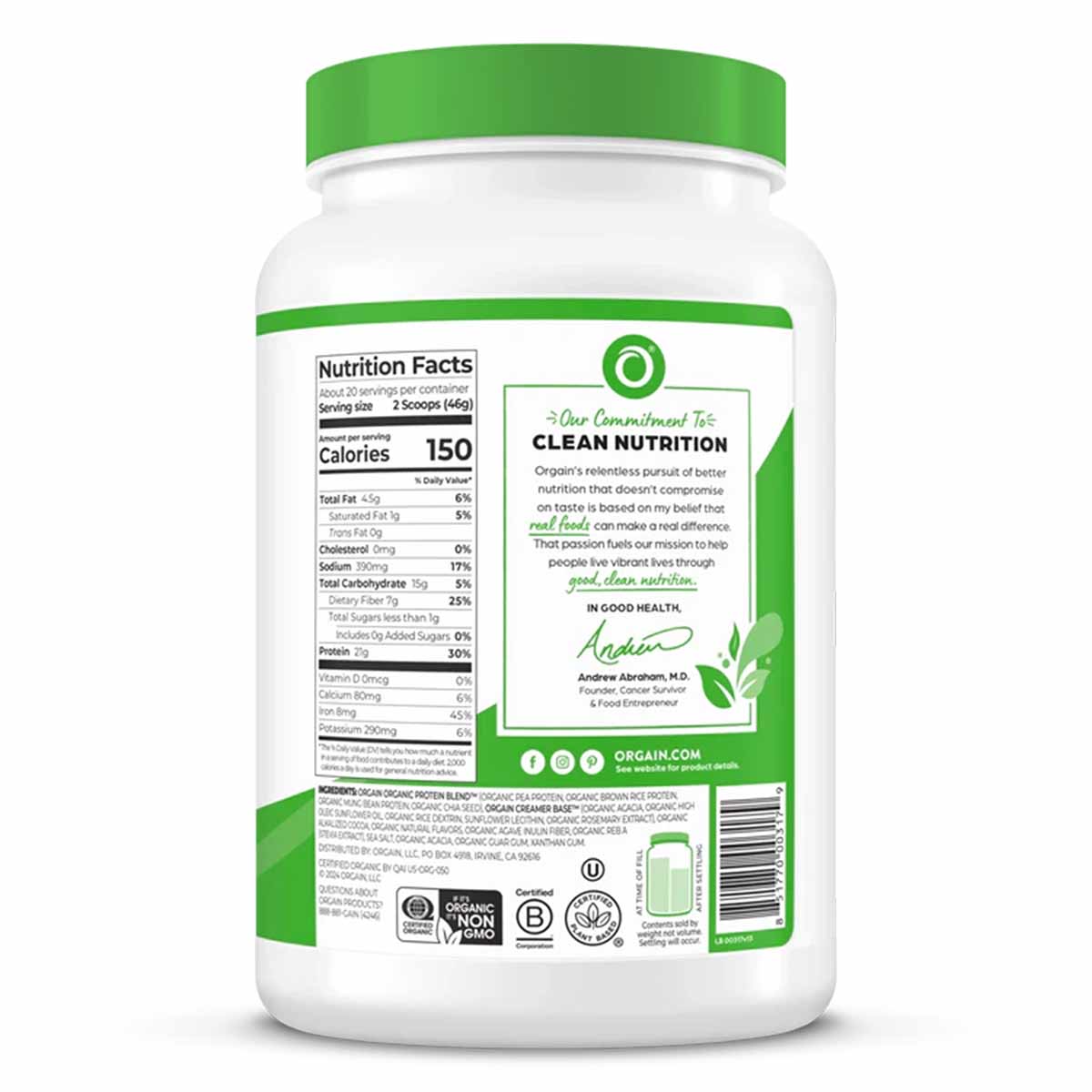 Organic Protein Plant Based Protein Powder, by Orgain