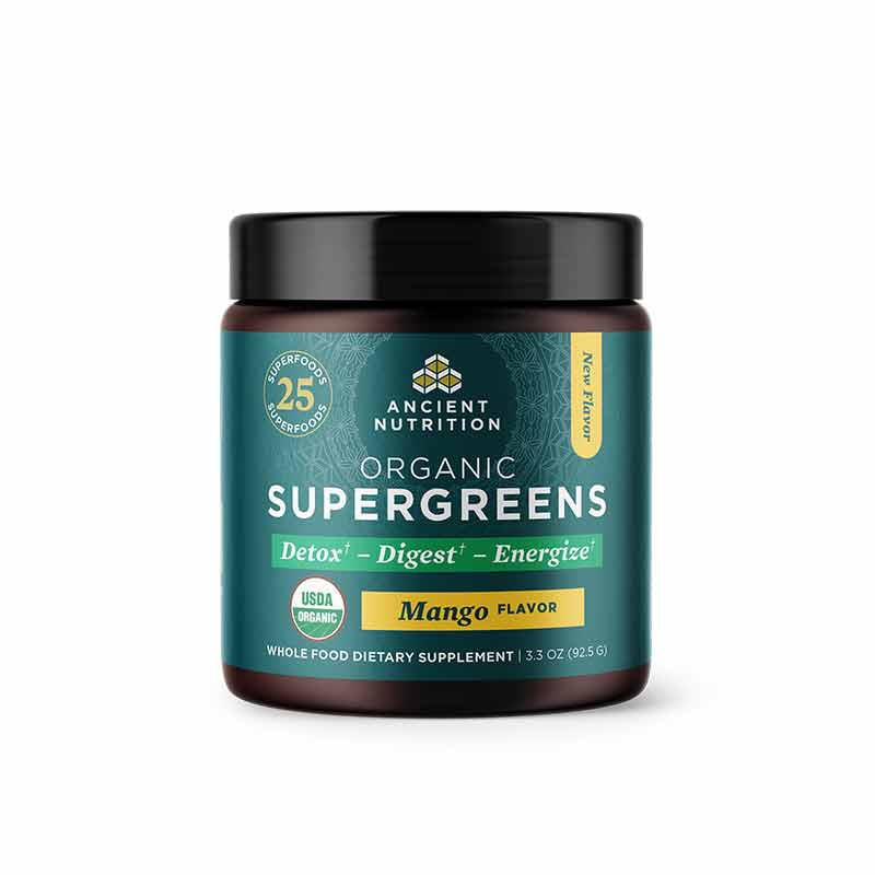 Organic Super Greens, Mango, 12 Servings, by Ancient Nutrition