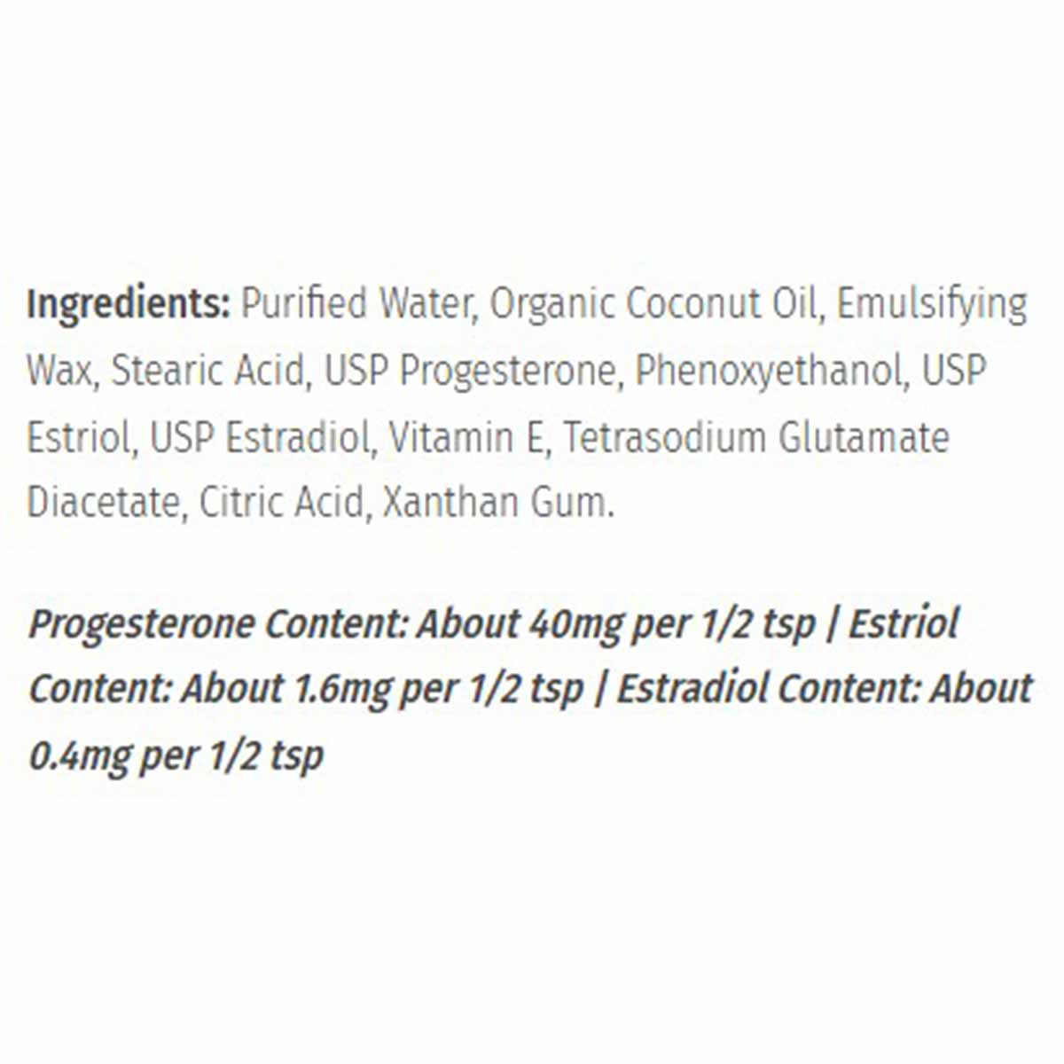 Text listing ingredients and hormone content information for OstaDerm Creme topical product.