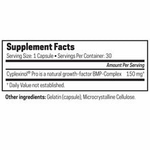 Supplement Facts label showing 30 capsules per container with 150 mg Cyplexinol Pro per serving and gelatin capsule ingredien