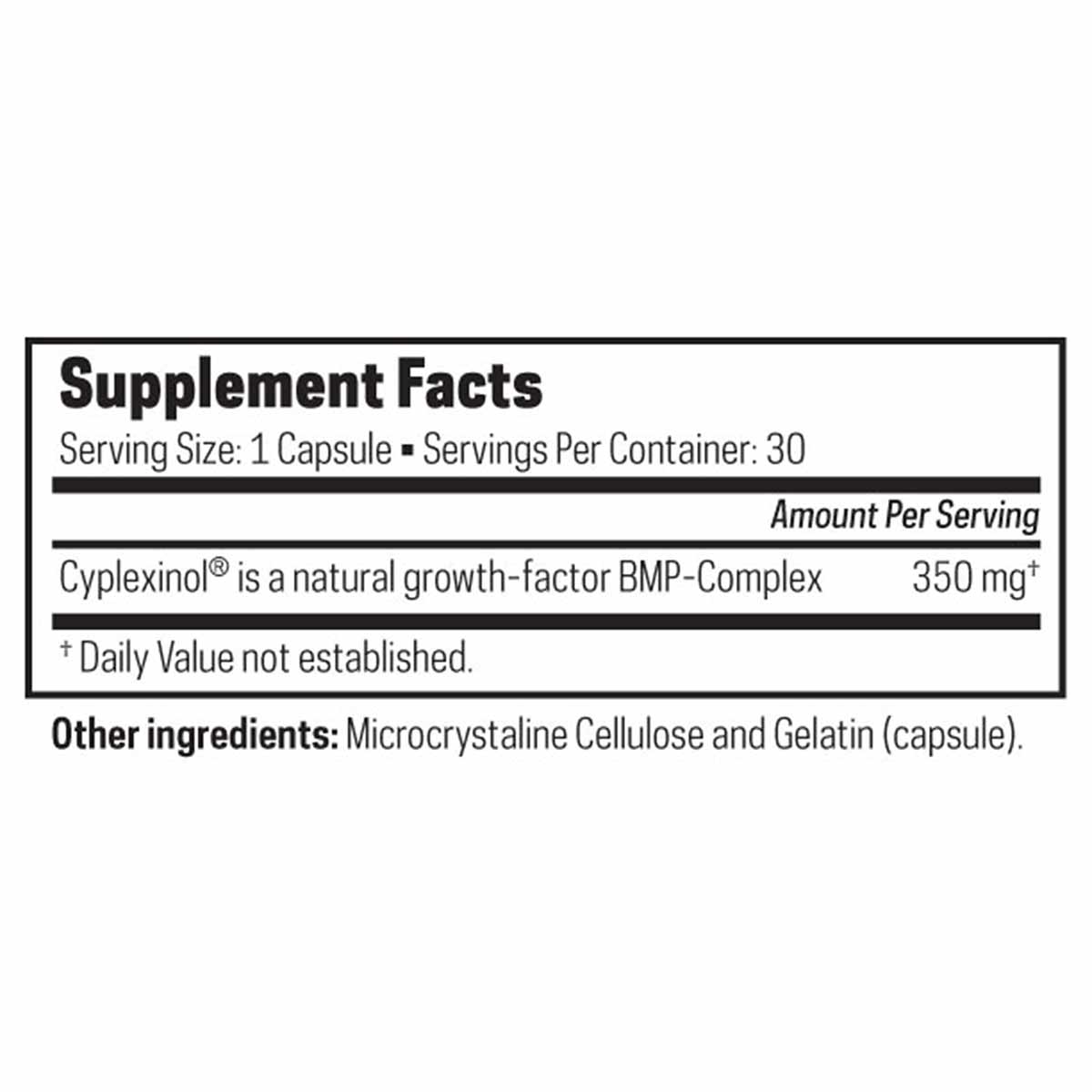 Supplement facts label for Ostinol Standard 350 showing serving size of one capsule with 30 servings per container.