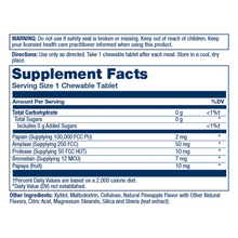 Solaray Papaya Enzyme supplement facts label showing chewable tablet nutritional information and ingredients.