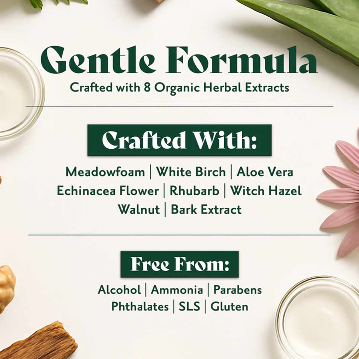 Herbatint Permanent Hair Color Gel product information card displaying gentle formula with herbal extracts and ingredient det