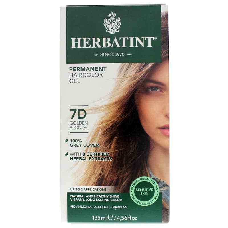 Permanent Hair Color Gel, 7D Golden Blonde, by Herbatint