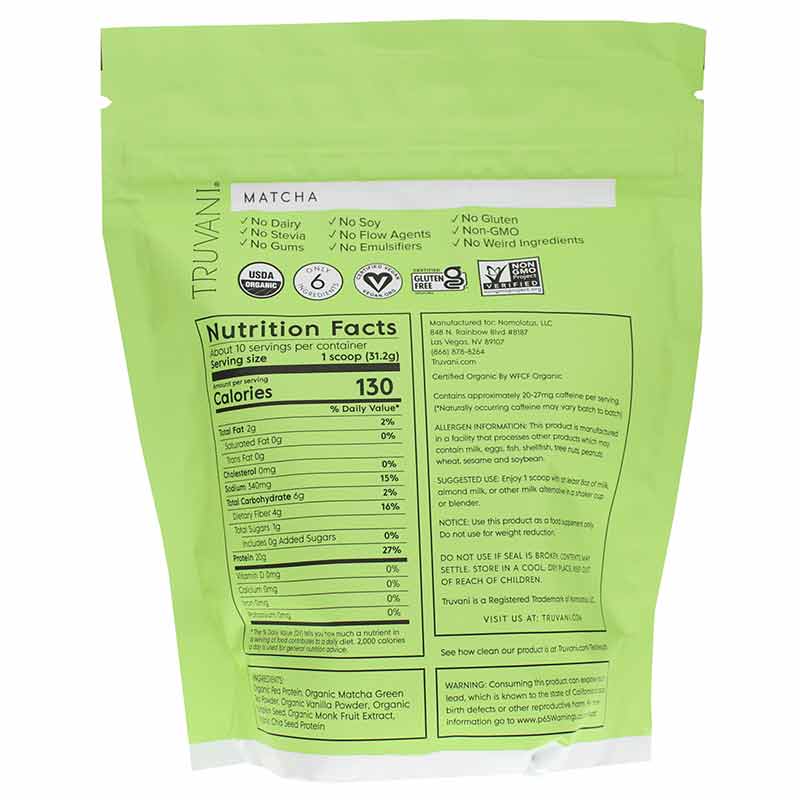 Plant Based Protein, Matcha, 10 Servings, by Truvani, image #2