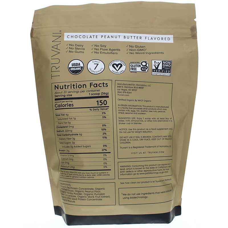 Plant Based Protein, Peanut Butter Chocolate, 20 Servings, by Truvani, image #2