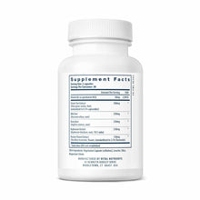 White supplement bottle with white cap and black Supplement Facts label listing ingredients including Vitamin B6, Chasteberry