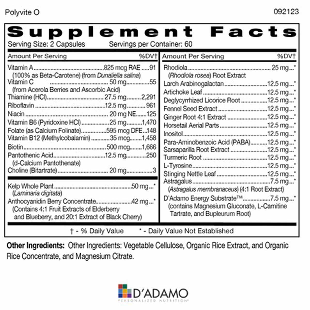 Polyvite Multivitamin Type O, 120 Capsules, by D Adamo Personalized Nutrition