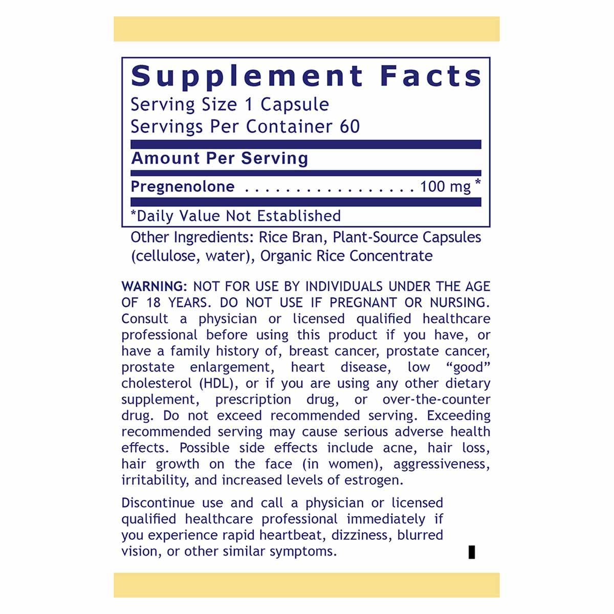 Pregnenolone 100 Mg, 60 Veg Capsules, by Premier Research Labs