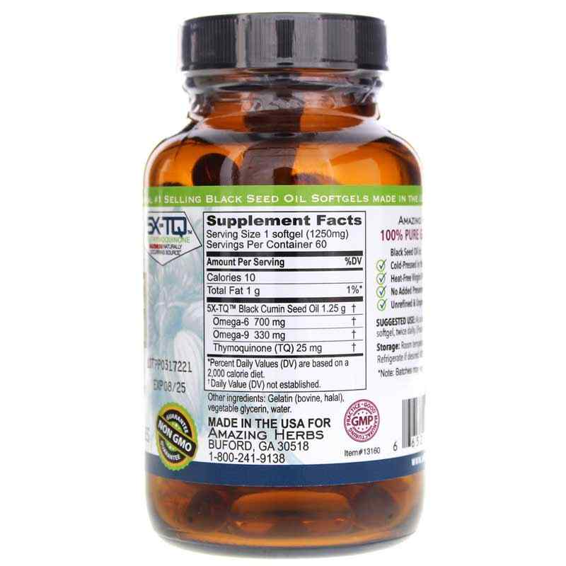 Premium Black Seed Oil 1250 Mg, 60 Softgels, by Amazing Herbs, image #2