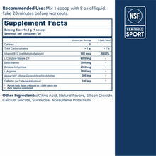 Core Med Science pre-workout supplement facts label showing nutritional information and NSF Certified Sport badge on dark blu
