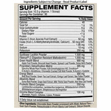 Supplement Facts label for Pro Lean Greens Drink Mix showing nutritional information, servings, and ingredient blend details.