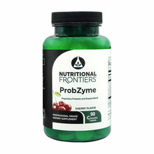 ProbZyme green bottle with black cap by Nutritional Frontiers, 90 cherry-flavored chewable tablets.