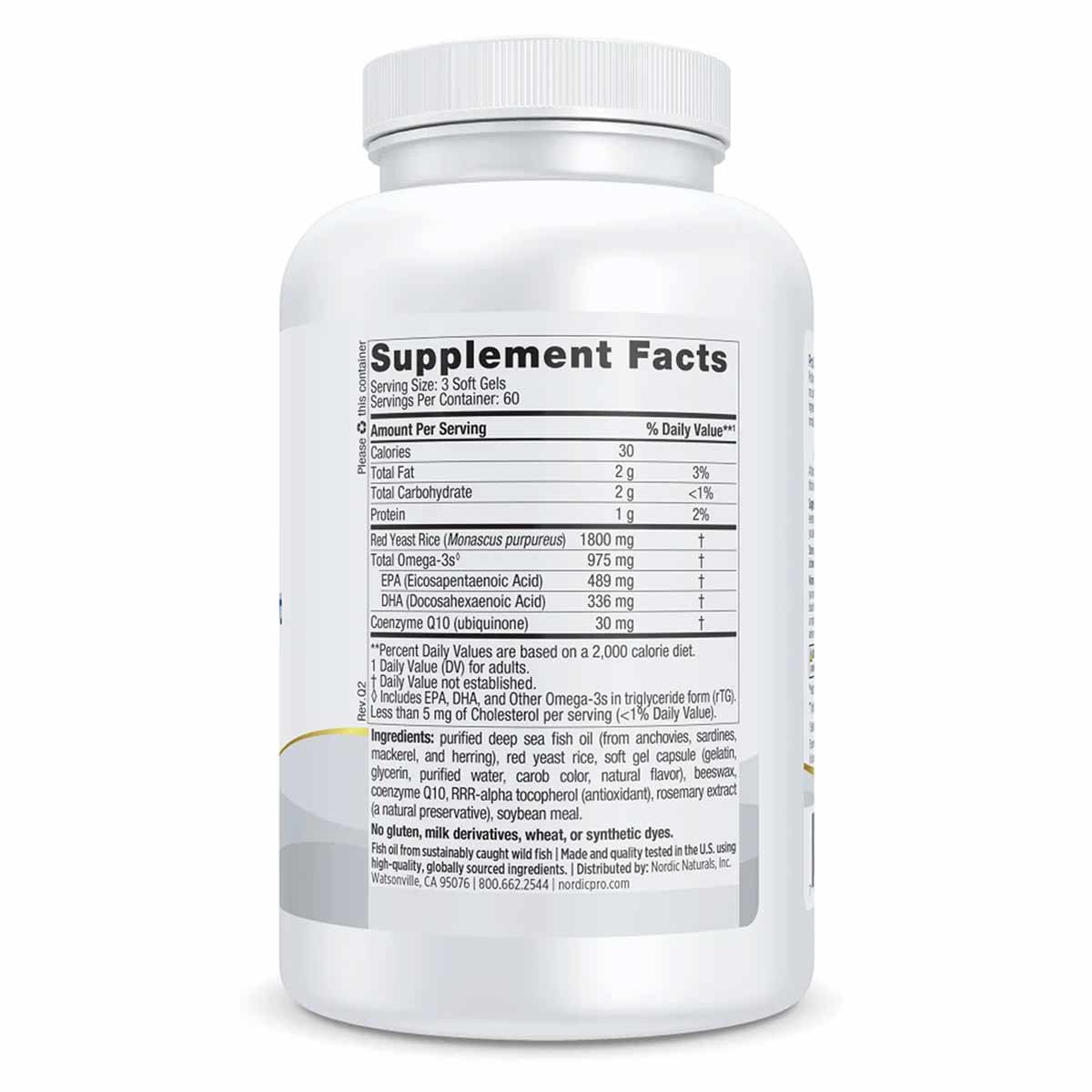 White bottle of ProOmega Cholesterol Support softgels with white screw cap and supplement facts label visible.
