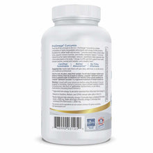 White bottle of ProOmega Curcumin softgels with white cap and gold accent band, showing product label and barcode.
