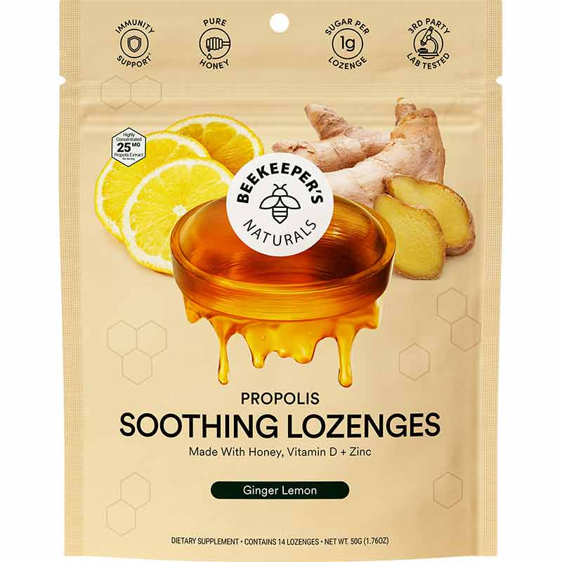 Propolis Soothing Lozenges, Ginger Lemon, by Beekeeper's Naturals
