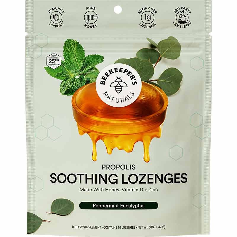Propolis Soothing Lozenges, Peppermint Eucalyptus, by Beekeeper's Naturals
