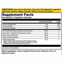 Supplement Facts label for Prostate Maintain showing serving size of two vegetarian capsules with vitamins, minerals, and her