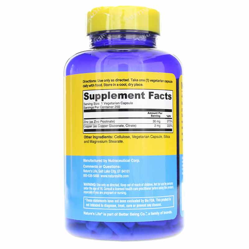 Protecting Zinc 30 Mg with Copper, 250 Veg Capsules, by Natures Life, image #2