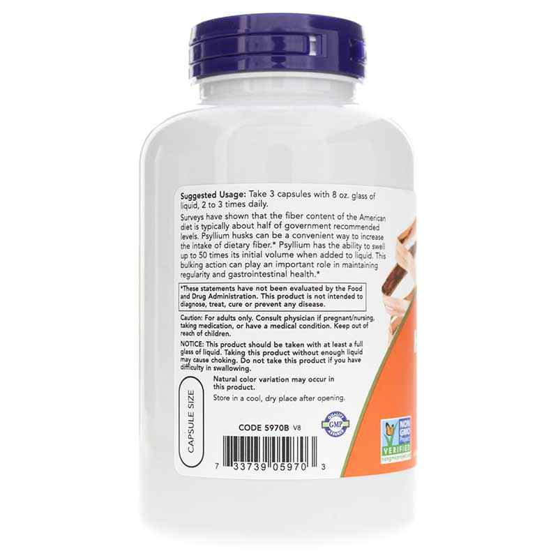 Psyllium Husk Caps 500 Mg, 200 Veg Capsules, by NOW Foods, image #3