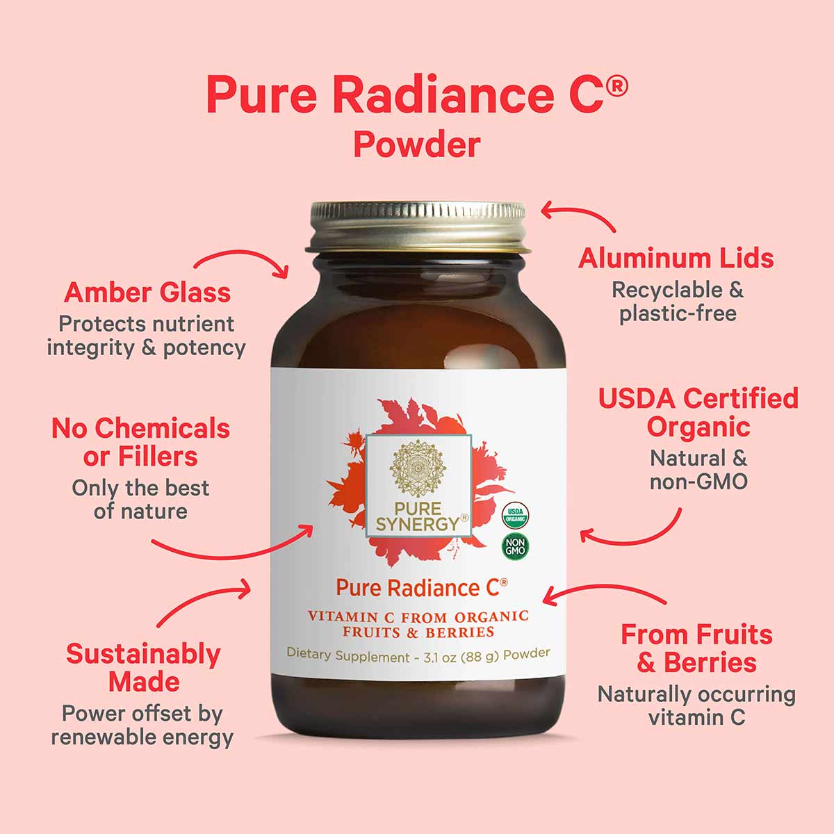 Pure Radiance C 100% Natural Vitamin C Powder, 4 Oz, by Pure Synergy