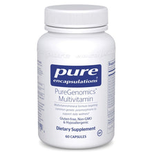 White bottle with white cap labeled PureGenomics Multivitamin by Pure Encapsulations, 60 capsules.