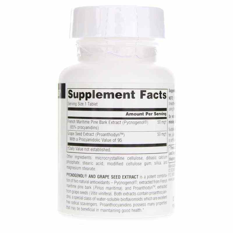Pycnogenol and Grape Seed Extract 100 Mg, 60 Tablets, by Source Naturals, image #2