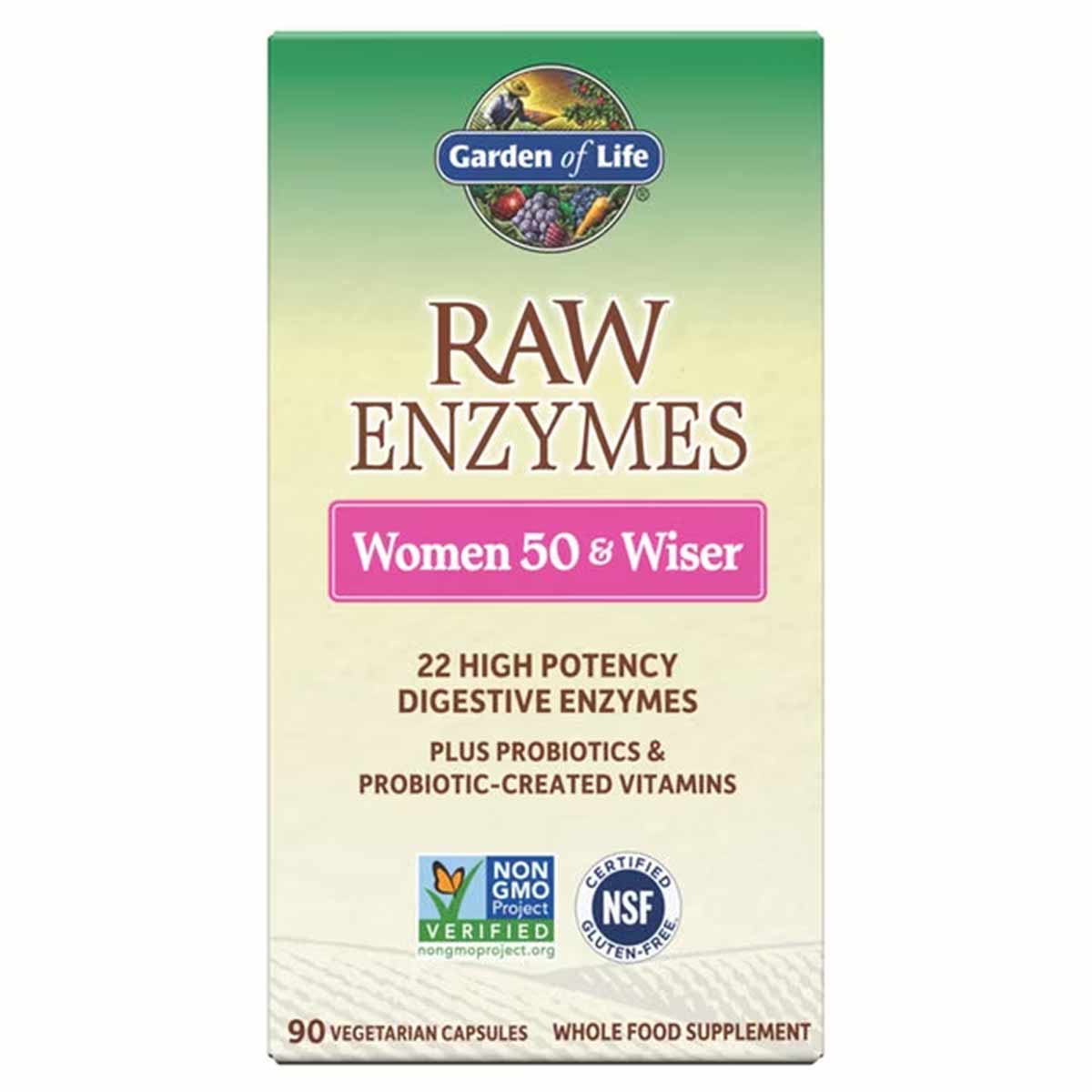 Raw Enzymes Women 50 & Wiser, 90 Veg Capsules, by Garden of Life