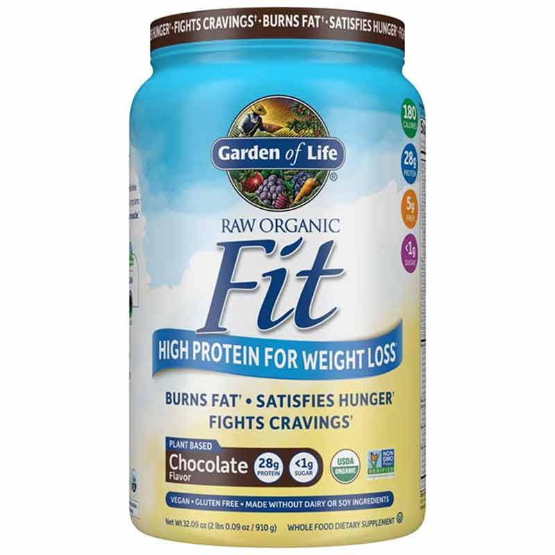 Raw Organic Fit High Protein for Weight Loss, Chocolate, 32.09 Oz, by Garden of Life