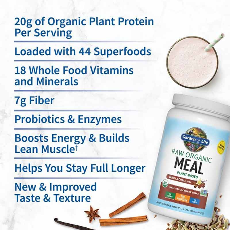 Raw Organic Meal Shake & Meal Replacement, Vanilla Chai, 37.53 Oz, by Garden of Life, image #4