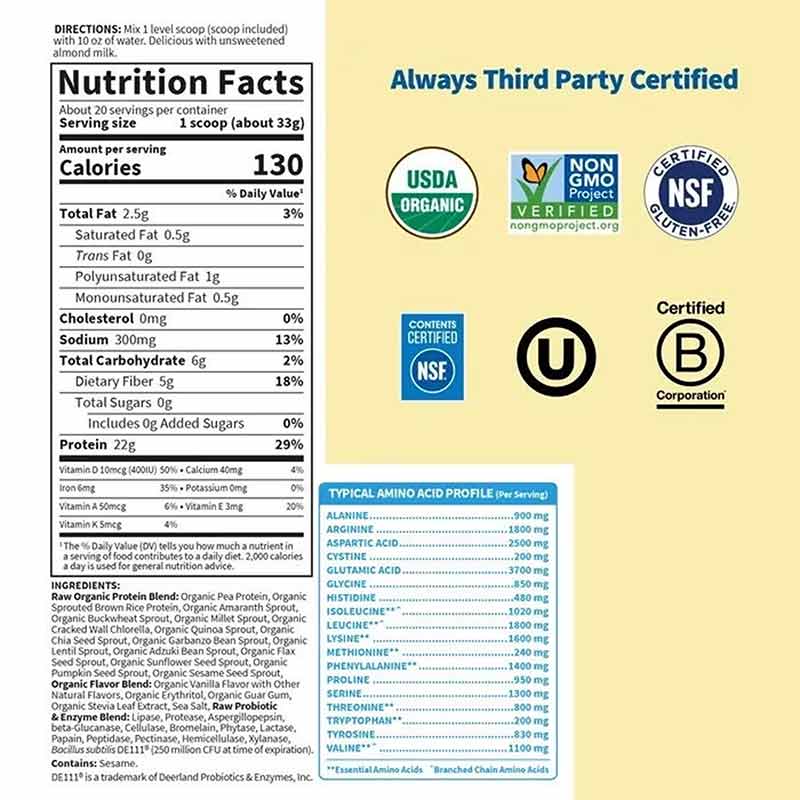 Raw Organic Protein, Vanilla, 23.28 Oz, by Garden of Life, image #2