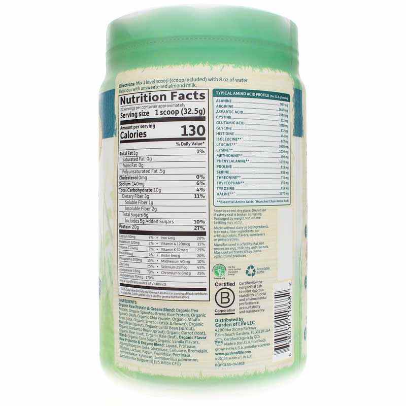 Raw Protein & Greens, Lightly Sweet, 22.92 Oz, by Garden of Life, image #2
