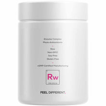 White cylindrical supplement bottle with white lid labeled "Raw Women's Probiotic+" by Codeage, listing enzyme complex and ph