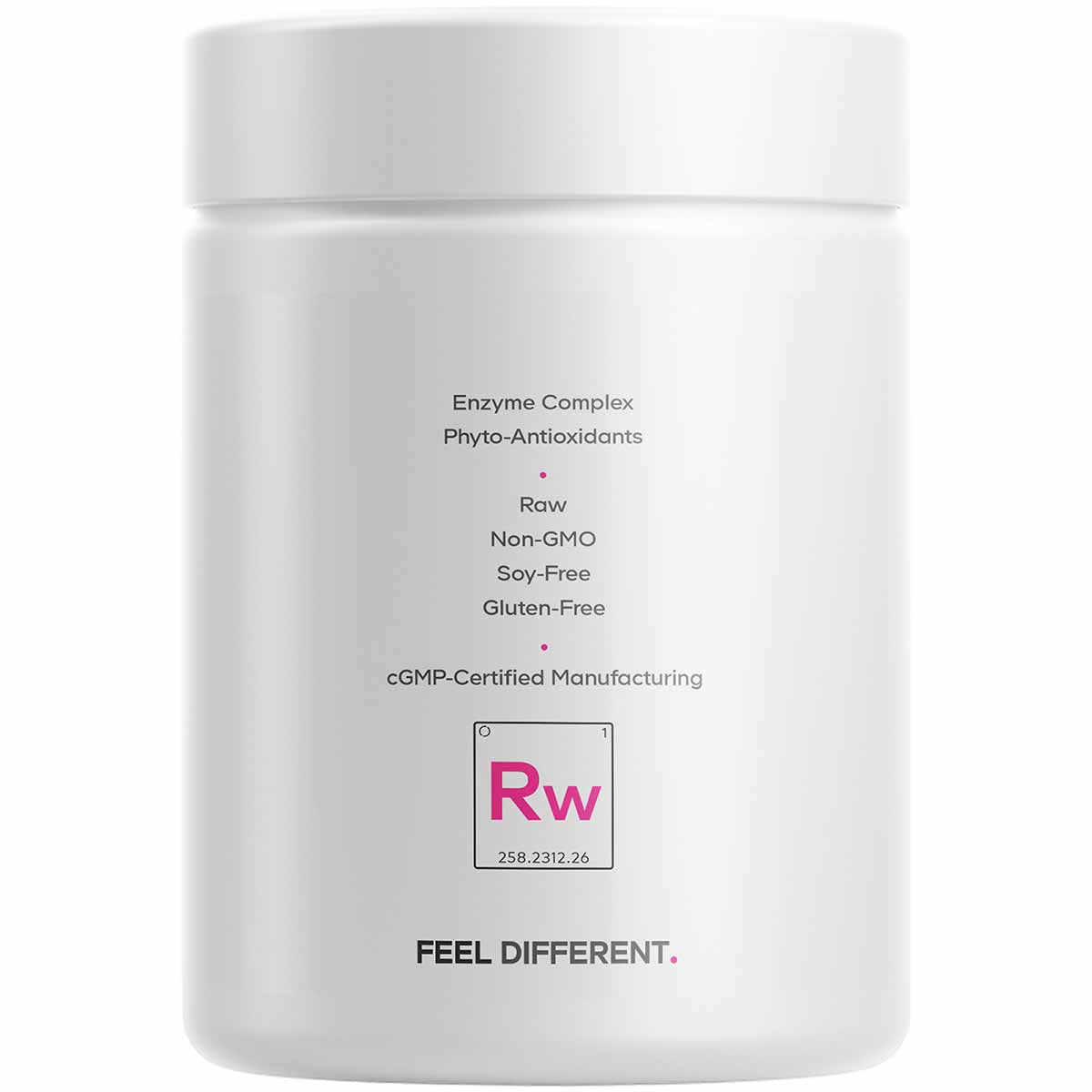 White cylindrical supplement bottle with white lid labeled "Raw Women's Probiotic+" by Codeage, listing enzyme complex and ph
