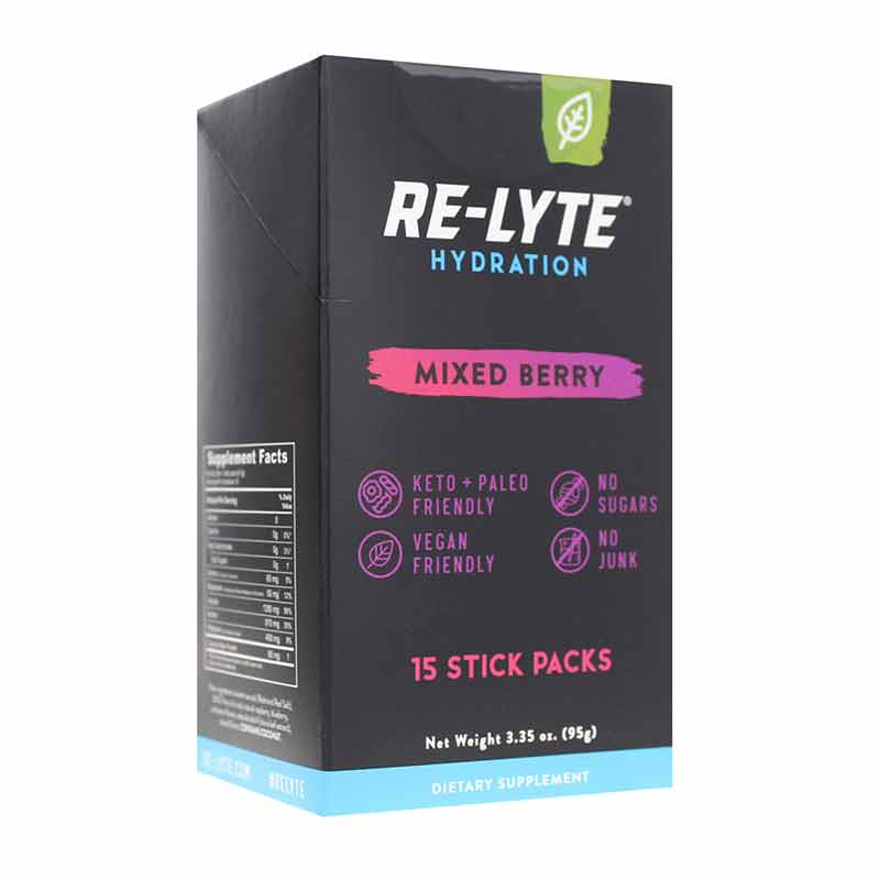 Re-Lyte Hydration Stick Packs, Mixed Berry, 15 Sticks, by Redmond Life