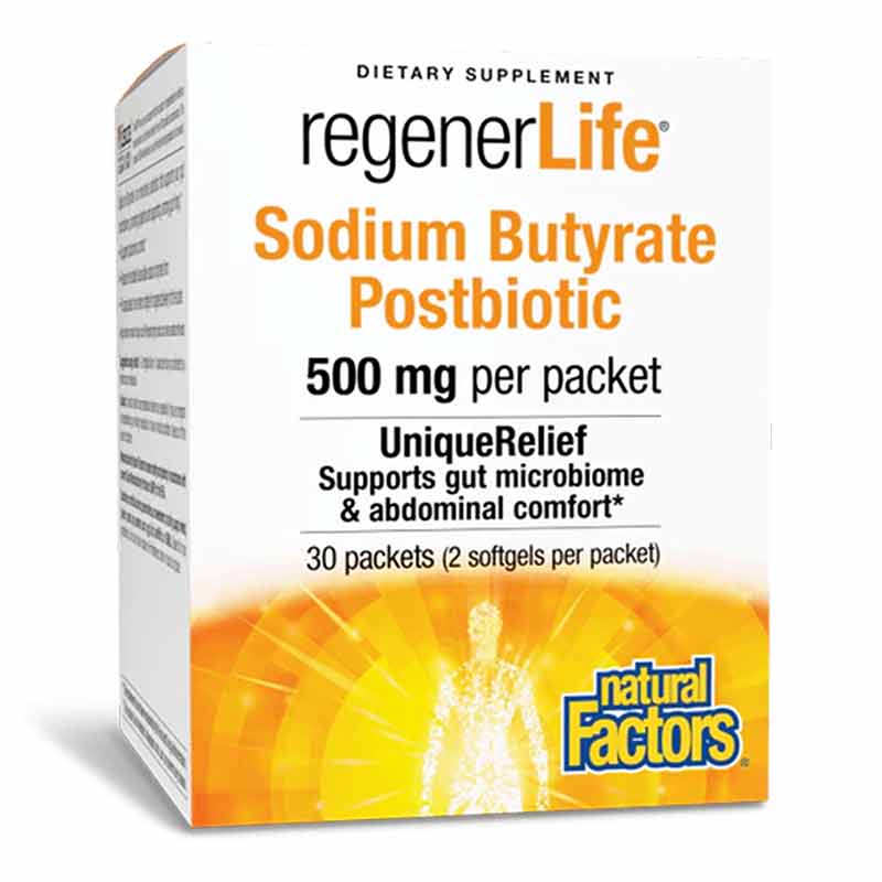 RegenerLife Sodium Butyrate Postbiotic, 30 Packets, by Natural Factors