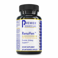 RenaVen kidney support supplement bottle by Premier Research Labs containing 60 plant-source capsules with fermented cordycep