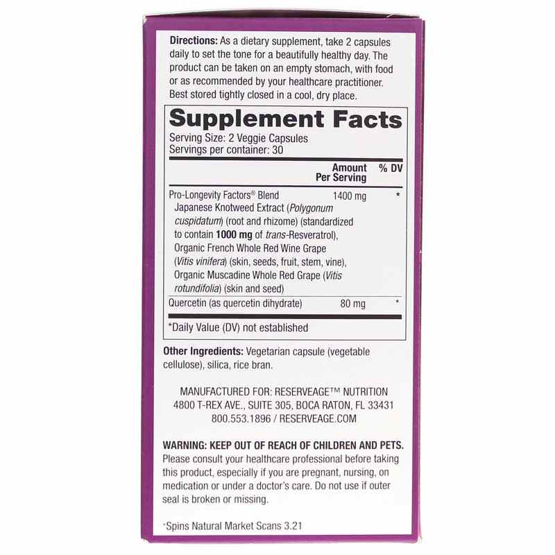 Resveratrol 1,000 Mg, 60 Veg Capsules, by Reserveage Nutrition, image #2