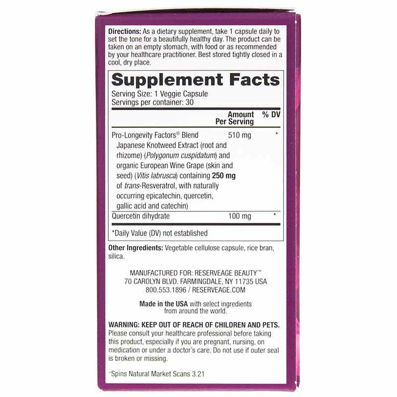 Resveratrol 250 Mg, 30 Veg Capsules, by Reserveage Nutrition, image #2