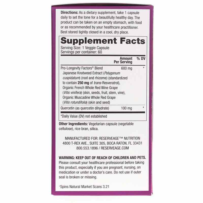 Resveratrol 250 Mg, 60 Veg Capsules, by Reserveage Nutrition, image #2