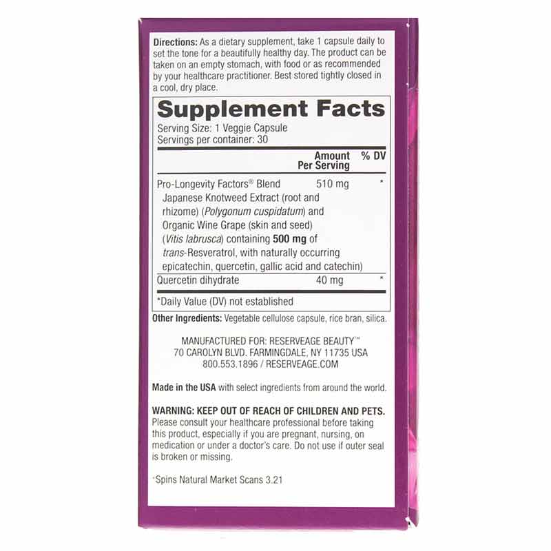 Resveratrol 500 Mg, 30 Veg Capsules, by Reserveage Nutrition, image #2