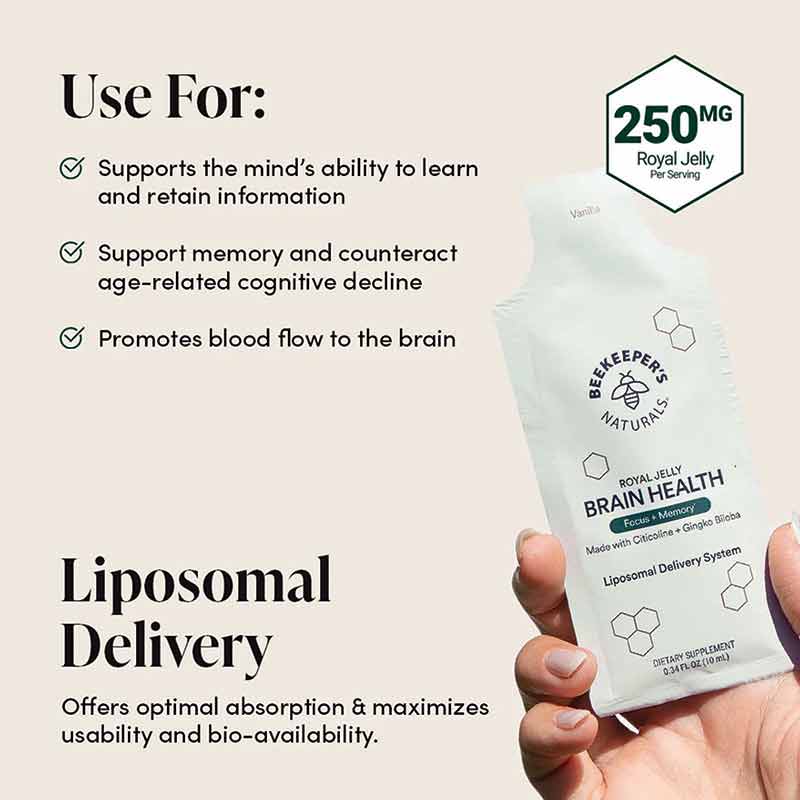 Royal Jelly Brain Health Liposomal, 30 Packets, by Beekeeper's Naturals, image #3