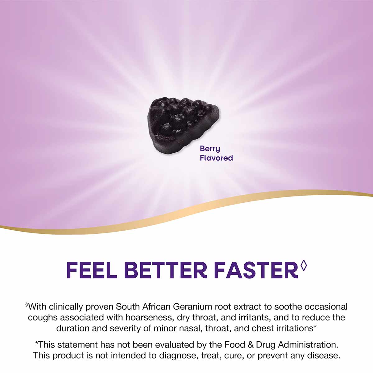 Black berry-flavored gummy with textured surface against pink background with "Berry Flavored" label.
