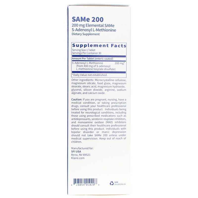 SAMe 200, 30 Tablets, by SFI Health, image #2